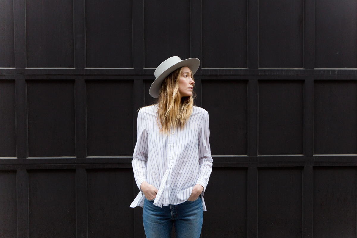 Caroline Pant in Tan/White Stripe