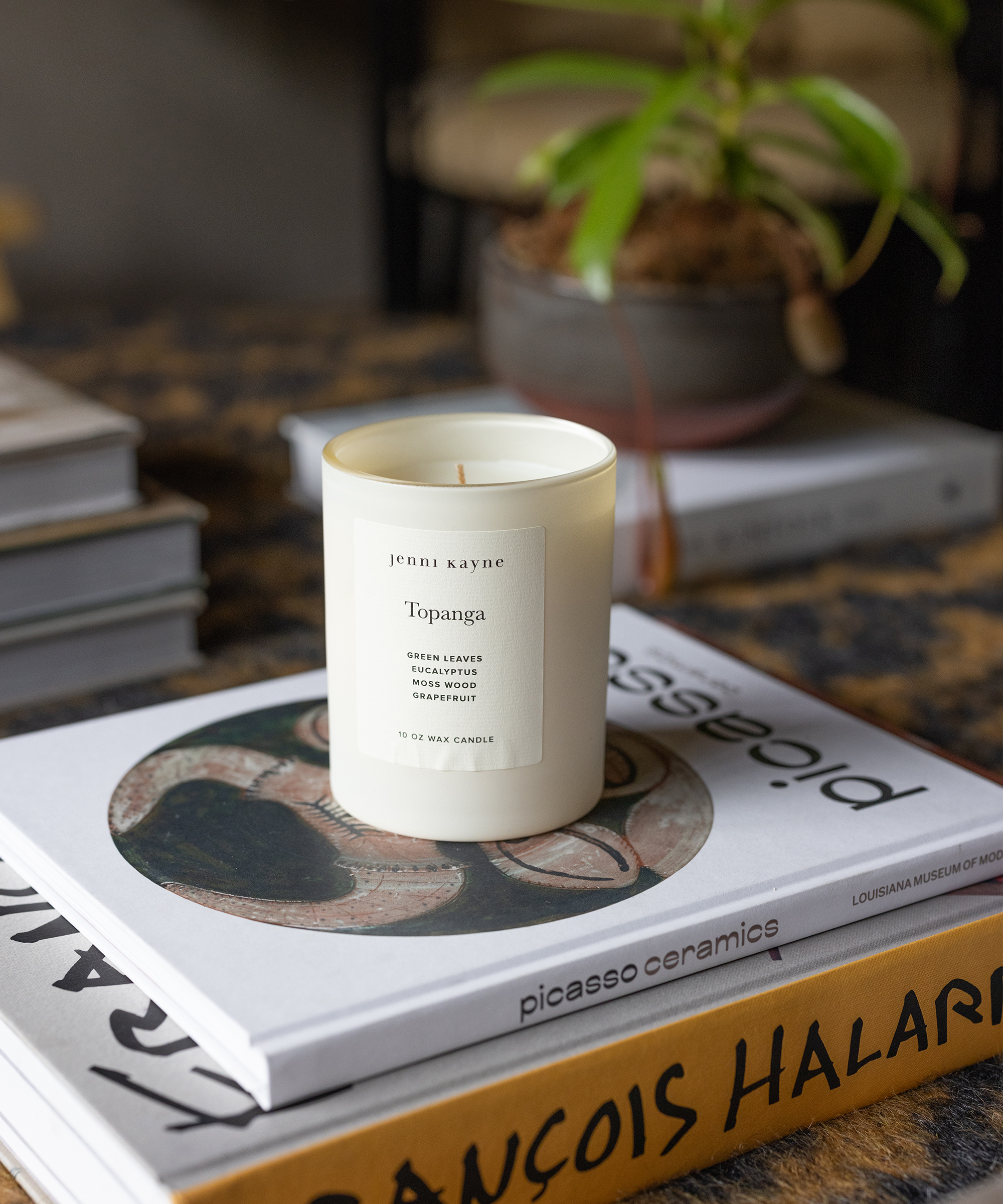 two coffee table books with jenni kayne topanga candle
