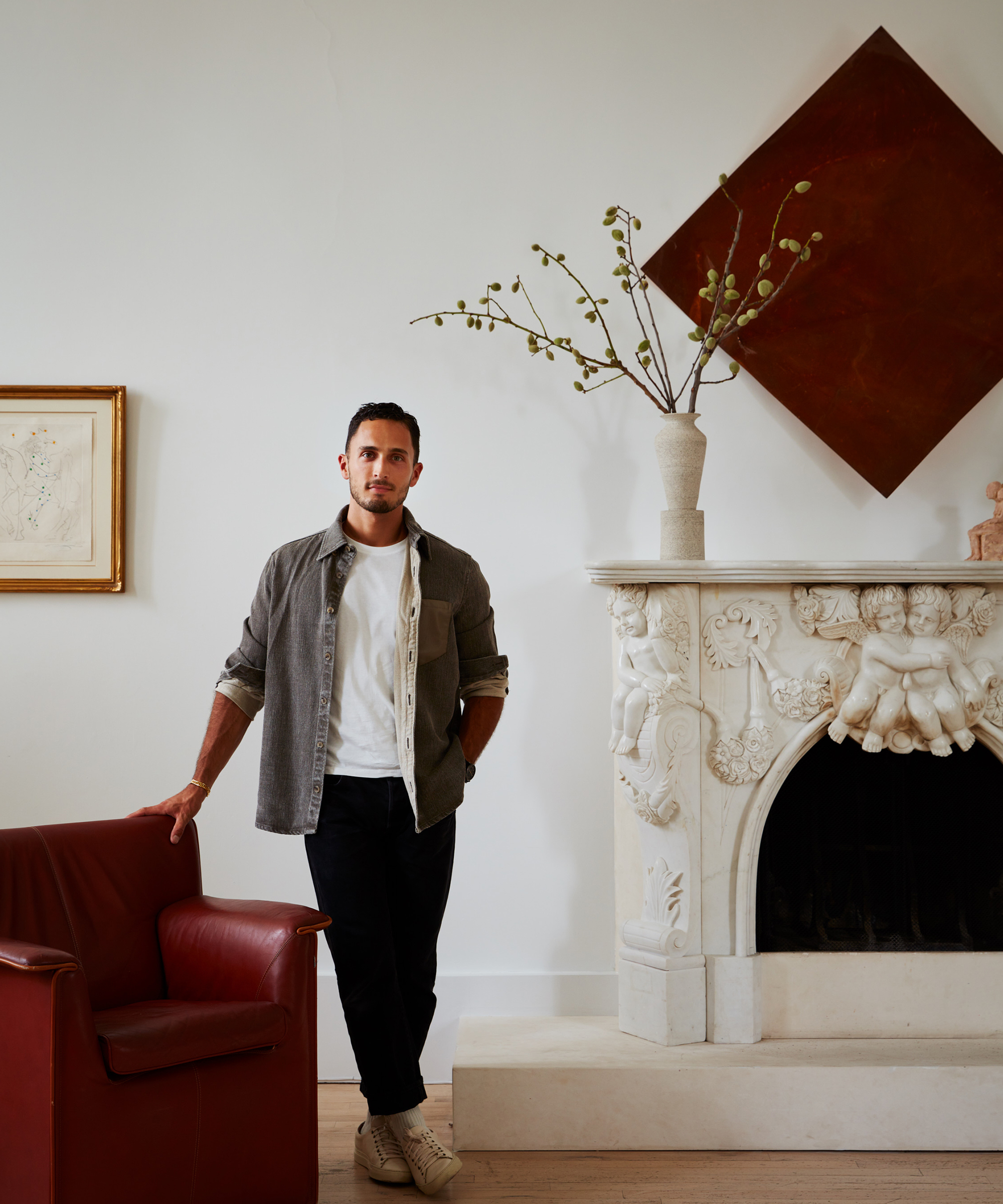 nicholas-obeid-home-tour-portrait-red-leather-chair