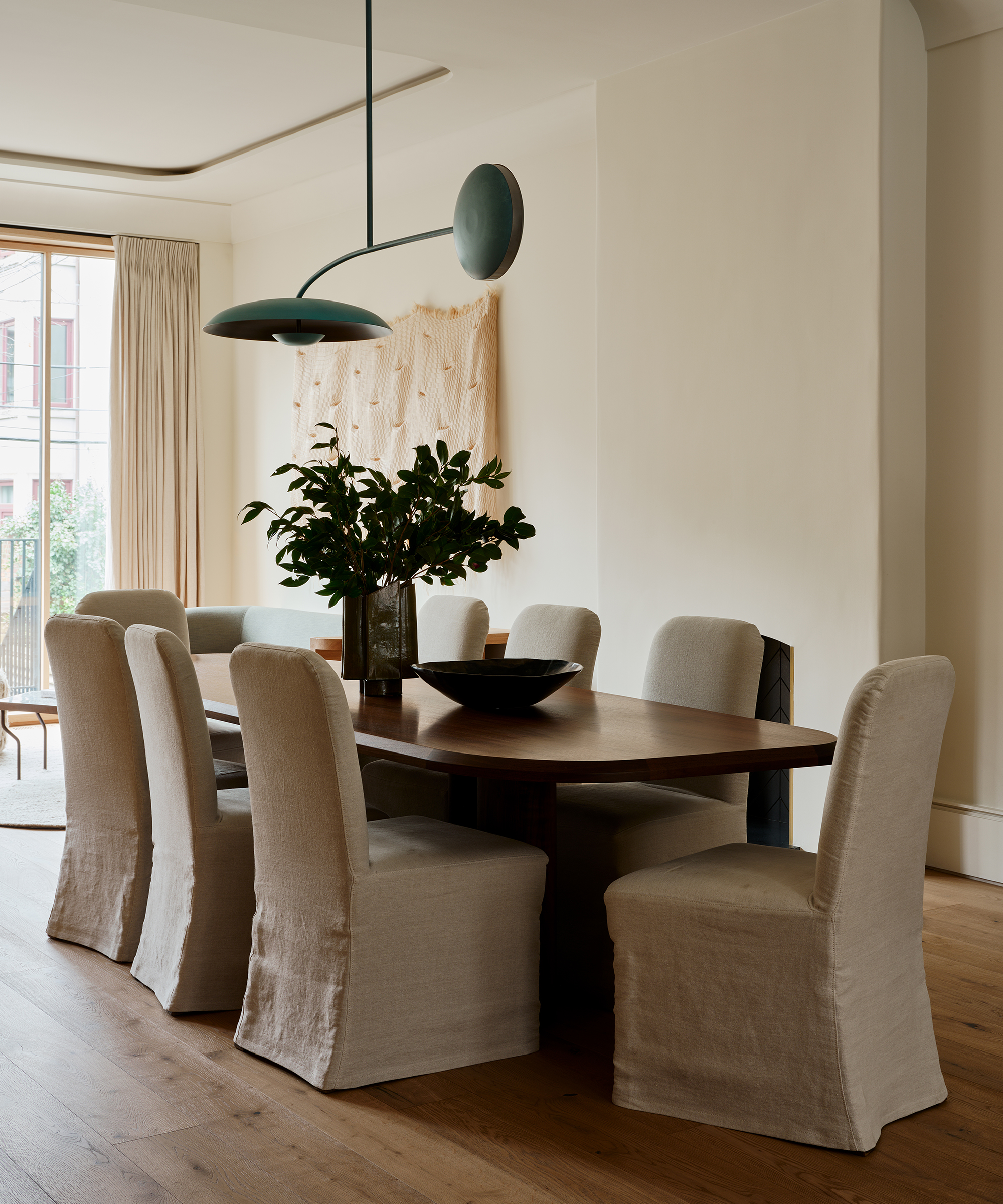 jessica-gersten-home-tour-dining-room-wood-dining-table-upholstered-dining-chairs