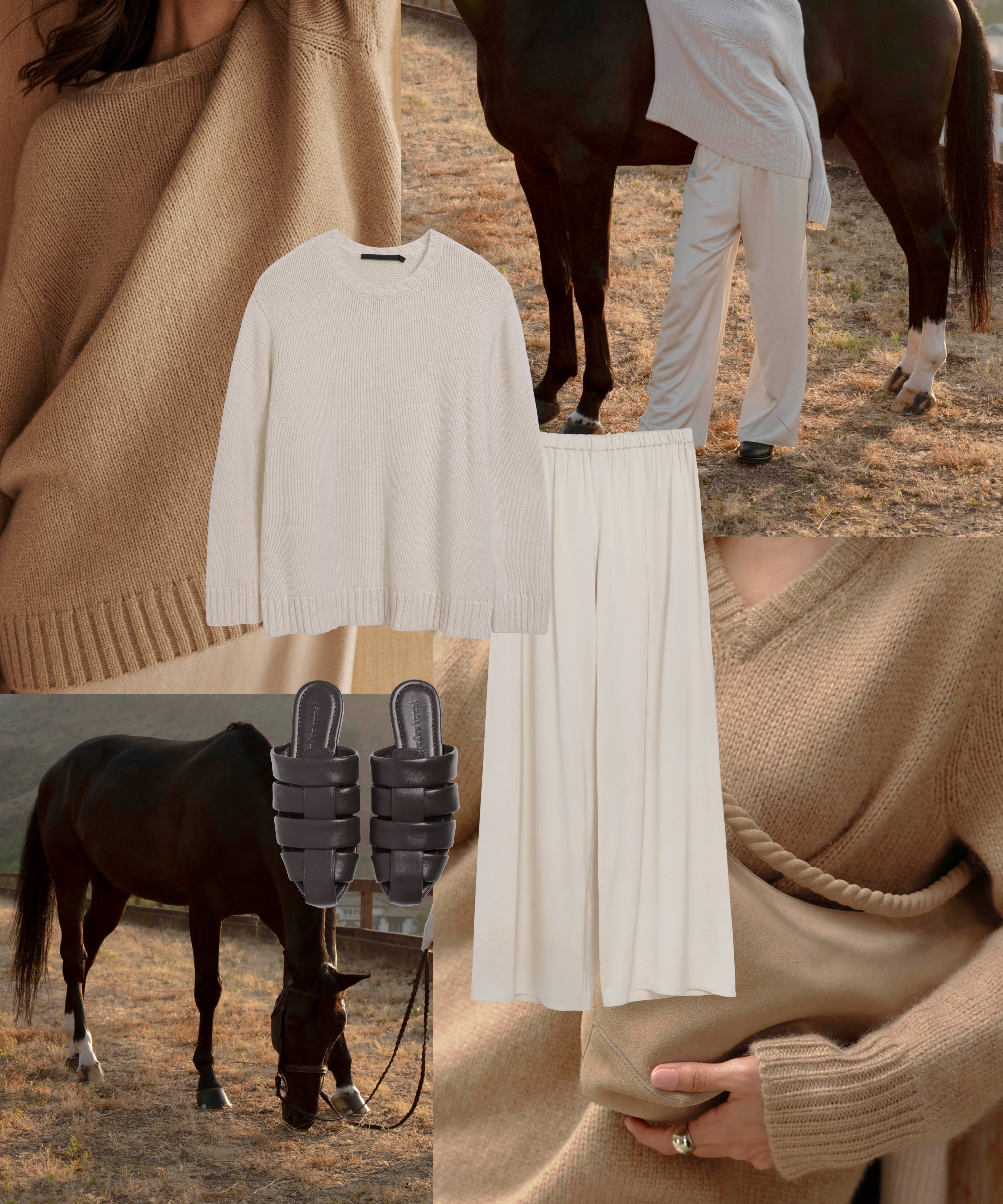 a collage of photos containing jenni kayne apparel items and horses